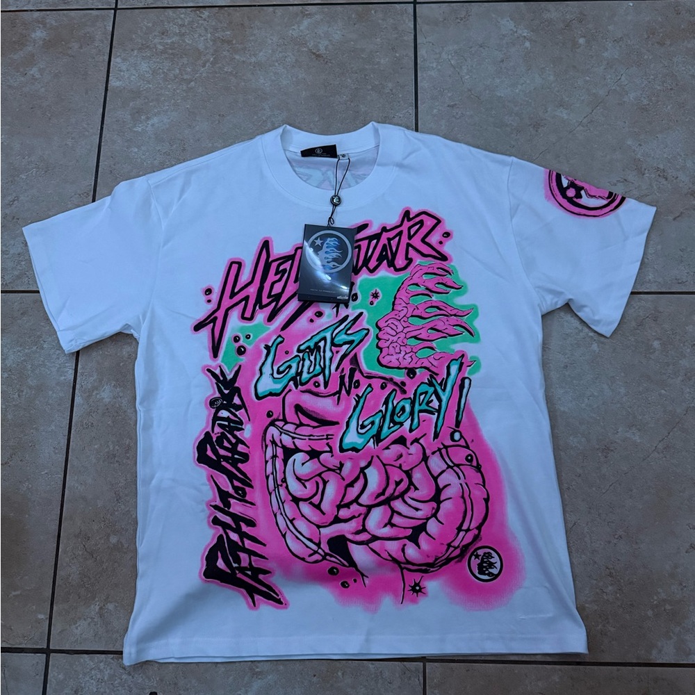 White Graphic T-Shirt with Pink and Green Design